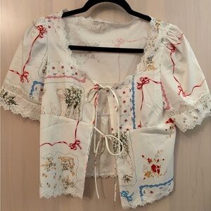 Floral Patchwork Lace Trim Top